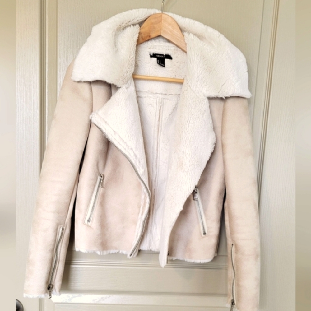 Faux Fur Lined Suede Aviator Jacket by FOREVER 21 - Picture 3 of 15